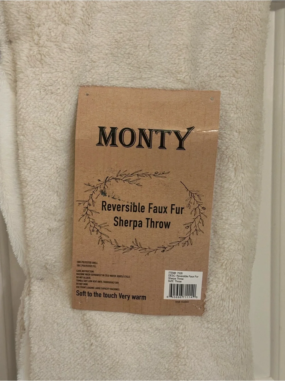 Reversible Faux Fur Sherpa Throw - Cream